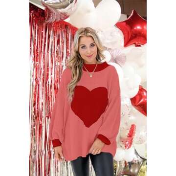 Virmoku Valentine Heart Sweater for Women Gifts for Her Long Sleeve Crewneck Sweaters Women Casual Tops Watermelon Red