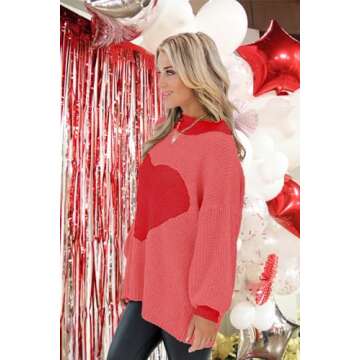 Virmoku Valentine Heart Sweater for Women Gifts for Her Long Sleeve Crewneck Sweaters Women Casual Tops Watermelon Red