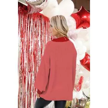 Virmoku Valentine Heart Sweater for Women Gifts for Her Long Sleeve Crewneck Sweaters Women Casual Tops Watermelon Red