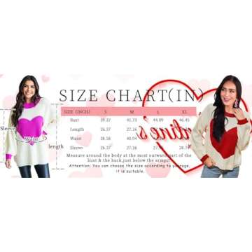 Virmoku Valentine Heart Sweater for Women Gifts for Her Long Sleeve Crewneck Sweaters Women Casual Tops Watermelon Red