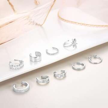 Dochais 9Pcs Ear Cuff 14K Gold Plated Cuff Earrings Gold Ear Cuffs Non Pierced Ear Clips Cartilage Earring Fake Earrings Silver