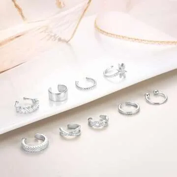 Dochais 9Pcs Ear Cuff 14K Gold Plated Cuff Earrings Gold Ear Cuffs Non Pierced Ear Clips Cartilage Earring Fake Earrings Silver