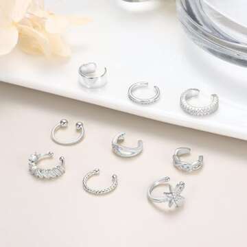 Dochais 9Pcs Ear Cuff 14K Gold Plated Cuff Earrings Gold Ear Cuffs Non Pierced Ear Clips Cartilage Earring Fake Earrings Silver