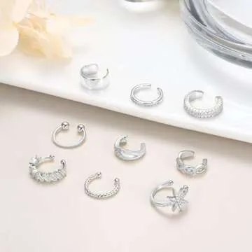 Dochais 9Pcs Ear Cuff 14K Gold Plated Cuff Earrings Gold Ear Cuffs Non Pierced Ear Clips Cartilage Earring Fake Earrings Silver