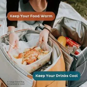 Nook Theory Insulated Grocery Bags, X-Large Reusable Grocery Bag with Zipper, Leak Proof Cooler Bag for Frozen and Hot Food (Cream Brown)