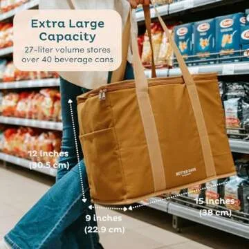 Nook Theory Insulated Grocery Bags, X-Large Reusable Grocery Bag with Zipper, Leak Proof Cooler Bag for Frozen and Hot Food (Cream Brown)