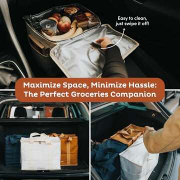 Nook Theory Insulated Grocery Bags, X-Large Reusable Grocery Bag with Zipper, Leak Proof Cooler Bag for Frozen and Hot Food (Cream Brown)