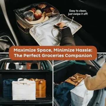 Nook Theory Insulated Grocery Bags, X-Large Reusable Grocery Bag with Zipper, Leak Proof Cooler Bag for Frozen and Hot Food (Cream Brown)