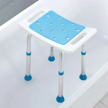 FSA/HSA Eligible Shower Stool 350lbs Bath Seat Chair, Tool-Free Assembly Height Adjustable Bath Bench with Padded Seat for Seniors, Elderly, Disabled, Handicap by Health Line Massage Products