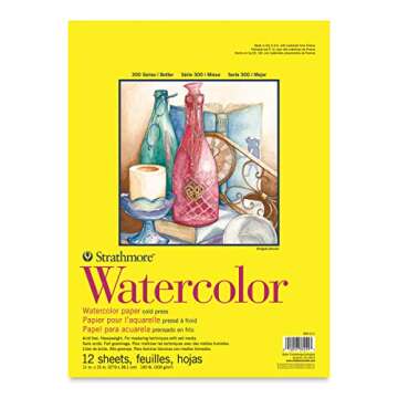 Strathmore 300 Series Watercolor Paper Pad, Tape Bound, 11x15 inches, 12 Sheets (140lb/300g) - Artis...