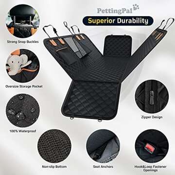 PettingPal Dog Car Seat Cover for Backseats with Car Net Pocket, Waterproof Scratchproof Dog Hammock with Mesh Window Side Flaps, Nonslip Durable Pet Seat Protector for Cars SUVs Trucks