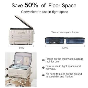 Hanke 20 Inch Carry On Luggage with Wheels PC Hard Shell Suitcase Top Opening Aluminum Frame Travel Luggage Suitcases for Woman Men Gifts.(Ivory White)