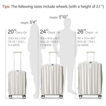 Hanke 20 Inch Carry On Luggage with Wheels PC Hard Shell Suitcase Top Opening Aluminum Frame Travel Luggage Suitcases for Woman Men Gifts.(Ivory White)