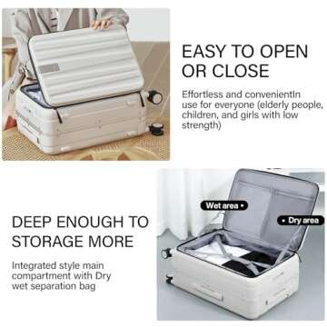 Hanke 20 Inch Carry On Luggage with Wheels PC Hard Shell Suitcase Top Opening Aluminum Frame Travel Luggage Suitcases for Woman Men Gifts.(Ivory White)