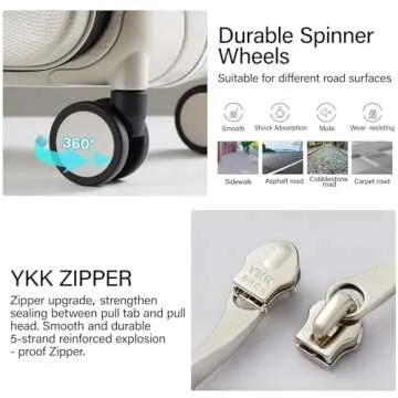 Hanke 20 Inch Carry On Luggage with Wheels PC Hard Shell Suitcase Top Opening Aluminum Frame Travel Luggage Suitcases for Woman Men Gifts.(Ivory White)