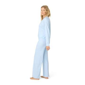 PJ Salvage Women's [Amazon Exclusive] Cloud Jersey Open-Bottom Pajama 2-Piece PJ Set, Ice Blue Dots, Medium