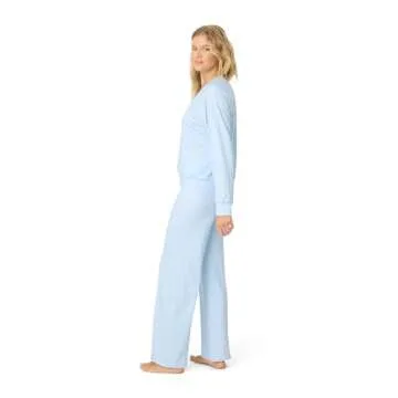 PJ Salvage Women's [Amazon Exclusive] Cloud Jersey Open-Bottom Pajama 2-Piece PJ Set, Ice Blue Dots, Medium