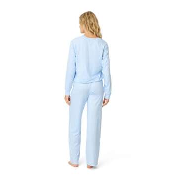 PJ Salvage Women's [Amazon Exclusive] Cloud Jersey Open-Bottom Pajama 2-Piece PJ Set, Ice Blue Dots, Medium