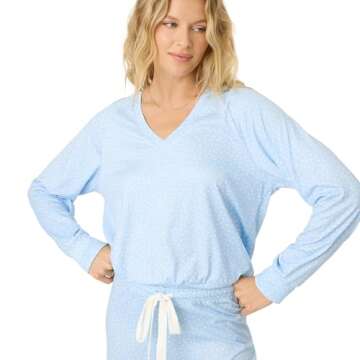 PJ Salvage Women's [Amazon Exclusive] Cloud Jersey Open-Bottom Pajama 2-Piece PJ Set, Ice Blue Dots, Medium