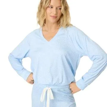 PJ Salvage Women's [Amazon Exclusive] Cloud Jersey Open-Bottom Pajama 2-Piece PJ Set, Ice Blue Dots, Medium