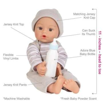 Adora Amazon Exclusive Sweet Babies Collection, 11” Soft and Cuddly Boy Baby Doll | Machine Washable, Birthday Gift For Ages 1+ - Baby Boy Dino