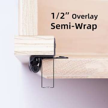 Decobasics 1/2" Overlay Semi Partial Wrap Around Kitchen Cabinet Hinges (10 Pair -20 Pack) - Self Closing Matte Black Cabinet Hinges for Kitchen Cabinets w/Cupboard Silicon Bumpers & Upgraded Screws