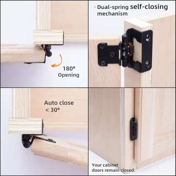 Decobasics 1/2" Overlay Semi Partial Wrap Around Kitchen Cabinet Hinges (10 Pair -20 Pack) - Self Closing Matte Black Cabinet Hinges for Kitchen Cabinets w/Cupboard Silicon Bumpers & Upgraded Screws