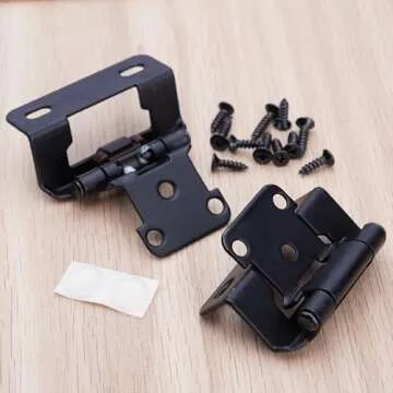 Decobasics 1/2" Overlay Semi Partial Wrap Around Kitchen Cabinet Hinges (10 Pair -20 Pack) - Self Closing Matte Black Cabinet Hinges for Kitchen Cabinets w/Cupboard Silicon Bumpers & Upgraded Screws