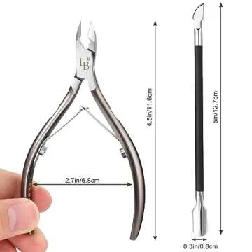 Larbois Cuticle Trimmer with Cuticle Pusher Set Stainless Steel Cutter Professional Cuticle Nipper Remover Extremly Sharp Salon Quality Nail Tools