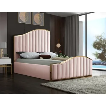 Elegant Meridian Furniture Jolie Queen Bed in Pink Velvet