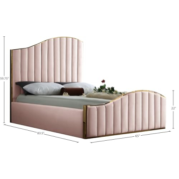 Elegant Meridian Furniture Jolie Queen Bed in Pink Velvet
