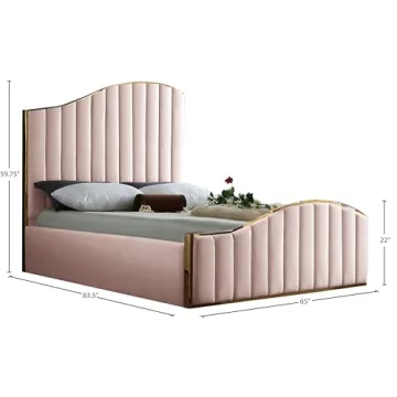 Elegant Meridian Furniture Jolie Queen Bed in Pink Velvet