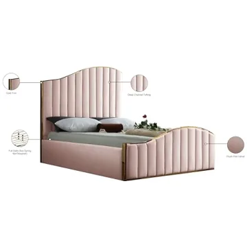 Elegant Meridian Furniture Jolie Queen Bed in Pink Velvet