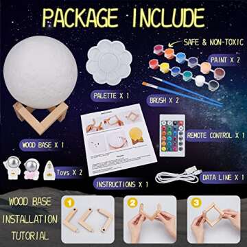 Paint Your Own Moon Lamp Kit,DIY Moon lamp Night Light for Kids Art Supplies Creativty Arts & Crafts Kit for Kids, Teen Girls Boy Birthday Gift Ages 6 7 8 9 10 11 12+