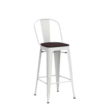 Aklaus Metal Bar Stools Set of 4,30 inch Barstools Bar Height Bar Stools with Backs Farmhouse Bar Stools with Larger Seat High Back Kitchen Dining Chairs Modern Bar Chairs White Cream Stools