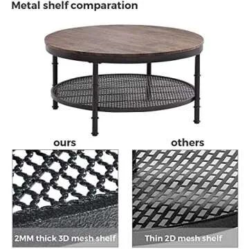 GreenForest Coffee Table Round Small Industrial 2-Tier Coffee Table with Storage for Living Room, Dark Walnut