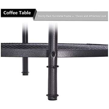 GreenForest Coffee Table Round Small Industrial 2-Tier Coffee Table with Storage for Living Room, Dark Walnut