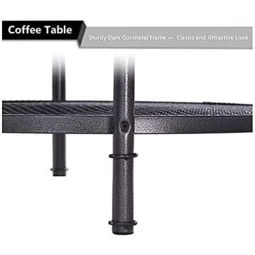 GreenForest Coffee Table Round Small Industrial 2-Tier Coffee Table with Storage for Living Room, Dark Walnut