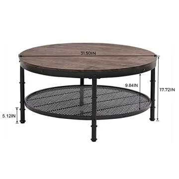 GreenForest Coffee Table Round Small Industrial 2-Tier Coffee Table with Storage for Living Room, Dark Walnut