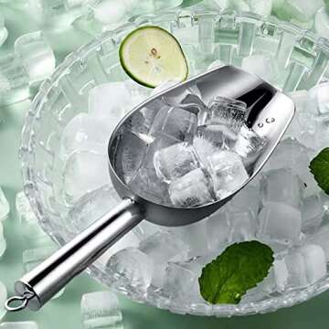 Ice Scoop for Freezer - Metal Ice Scoop for Ice Machine,Stainless Steel Ice Scoop for Ice Maker,Ice Shovel for Kitchen Bar Party Wedding,Heavy Duty,Dishwasher Safe,8 OZ