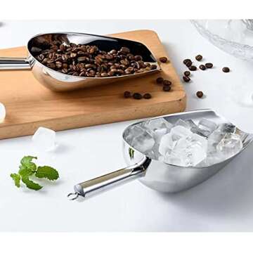 Ice Scoop for Freezer - Metal Ice Scoop for Ice Machine,Stainless Steel Ice Scoop for Ice Maker,Ice Shovel for Kitchen Bar Party Wedding,Heavy Duty,Dishwasher Safe,8 OZ
