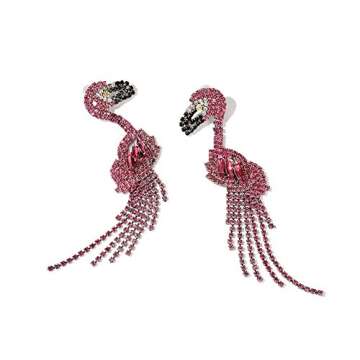 Fashion jewelry womens pink flamingo rhinestone large statement dangle drop earrings