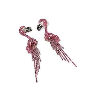Fashion jewelry womens pink flamingo rhinestone large statement dangle drop earrings