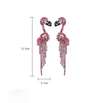Fashion jewelry womens pink flamingo rhinestone large statement dangle drop earrings