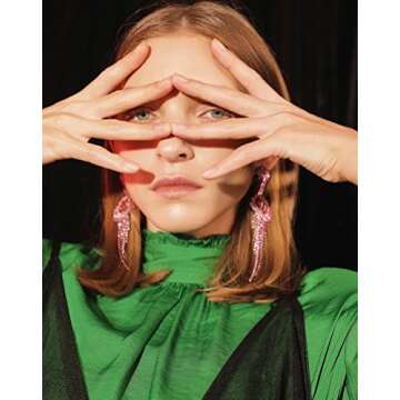 Fashion jewelry womens pink flamingo rhinestone large statement dangle drop earrings