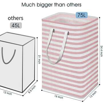 WISELIFE Laundry Hamper, 75L Large Collapsible Tall Laundry Basket with Handles, Water Resistant Freestanding Clothes Hamper, Storage Basket, Storage Bags for Clothes Toys, 24.4" (H),Pink