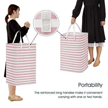 WISELIFE Laundry Hamper, 75L Large Collapsible Tall Laundry Basket with Handles, Water Resistant Freestanding Clothes Hamper, Storage Basket, Storage Bags for Clothes Toys, 24.4" (H),Pink