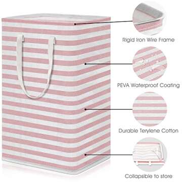 WISELIFE Laundry Hamper, 75L Large Collapsible Tall Laundry Basket with Handles, Water Resistant Freestanding Clothes Hamper, Storage Basket, Storage Bags for Clothes Toys, 24.4" (H),Pink