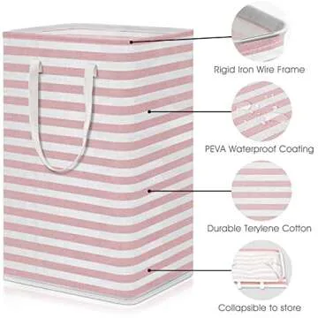 WISELIFE Laundry Hamper, 75L Large Collapsible Tall Laundry Basket with Handles, Water Resistant Freestanding Clothes Hamper, Storage Basket, Storage Bags for Clothes Toys, 24.4" (H),Pink