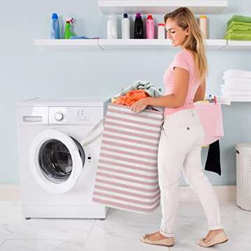 WISELIFE Laundry Hamper, 75L Large Collapsible Tall Laundry Basket with Handles, Water Resistant Freestanding Clothes Hamper, Storage Basket, Storage Bags for Clothes Toys, 24.4" (H),Pink